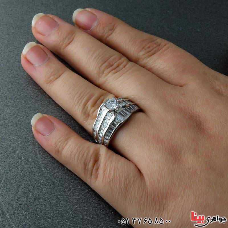 انگشتر نقره فلاور تک نگین روکش رودیوم _کد:23098