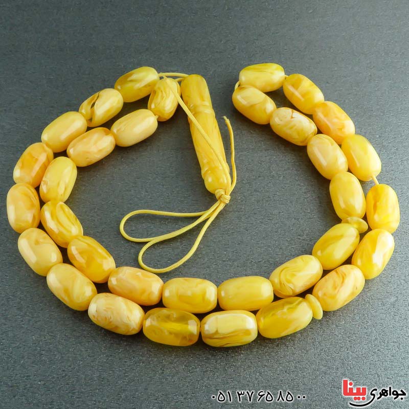 تسبیح کهربا پودری 33 دانه ای زرد درشت _کد:23101