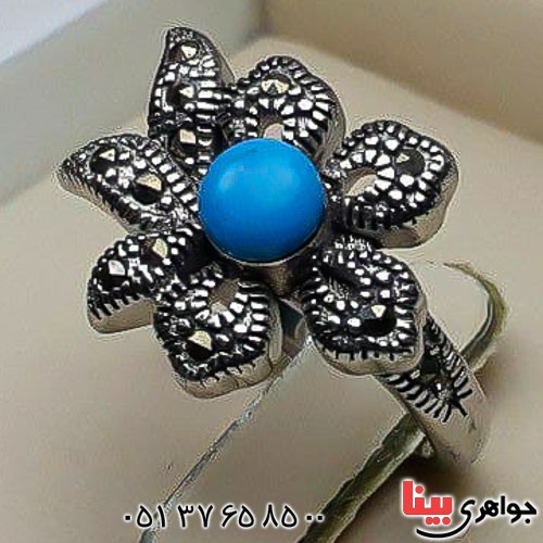 انگشتر نقره با نگین طرح فیروزه مارکازیتی بسیار زیبا _کد:23111