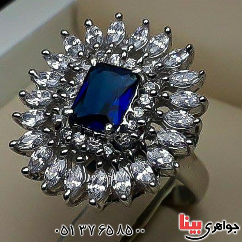 انگشتر یاقوت کبود رودیوم زنانه بسیار زیبا _کد:23121