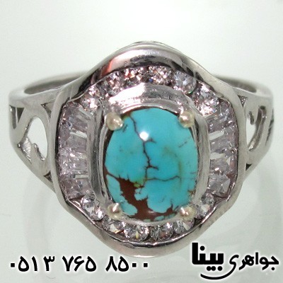انگشتر فیروزه طرح اسلیمی زنانه