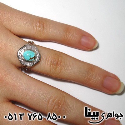 انگشتر فیروزه طرح اسلیمی زنانه