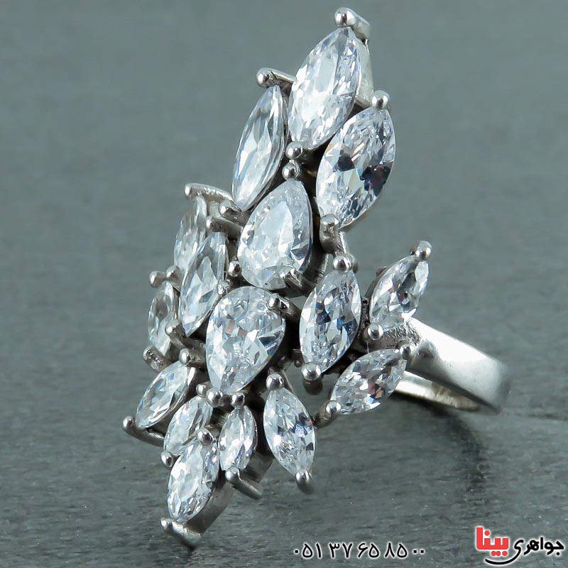 انگشتر نقره فلاور باگت رودیوم زنانه _کد:23209