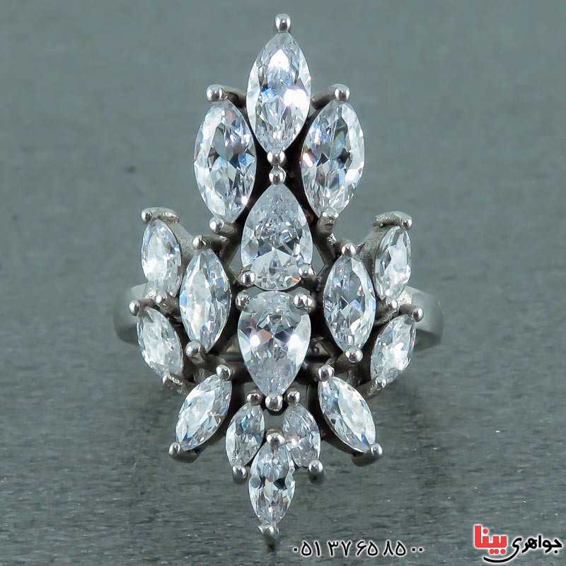 انگشتر نقره فلاور باگت رودیوم زنانه _کد:23209