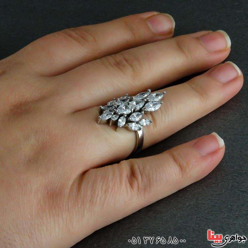 انگشتر نقره فلاور باگت رودیوم زنانه _کد:23209