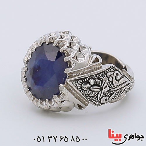 انگشتر یاقوت کبود و برلیان دست ساز و فاخر  _کد:23242