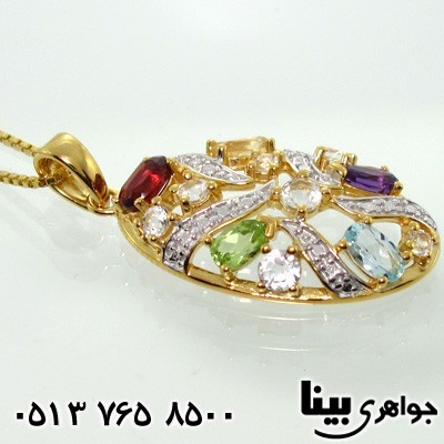گردنبند چند جواهر سیترین و گارنت جواهرنشان درشت