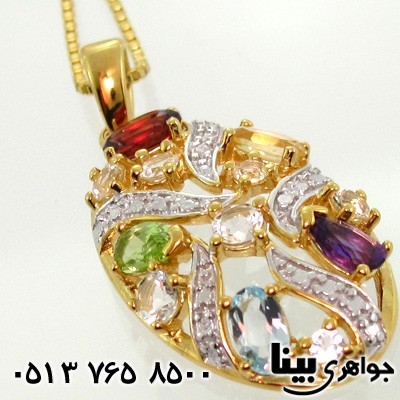 گردنبند چند جواهر سیترین و گارنت جواهرنشان درشت