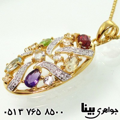 گردنبند چند جواهر سیترین و گارنت جواهرنشان درشت