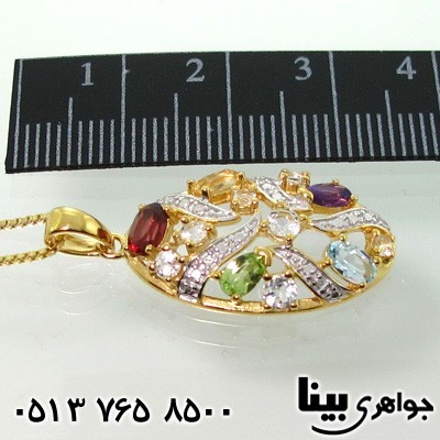 گردنبند چند جواهر سیترین و گارنت جواهرنشان درشت