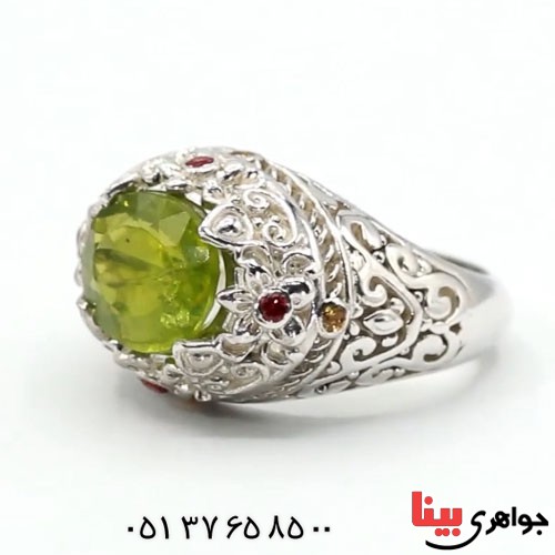انگشتر زبرجد سبز خاص ، دور یاقوت  مردانه _کد:23257