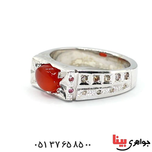 انگشتر عقیق یمنی دور برلیان و یاقوت مردانه فاخر _کد:23282