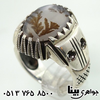 انگشتر عقیق شجری طرح مرجان مردانه