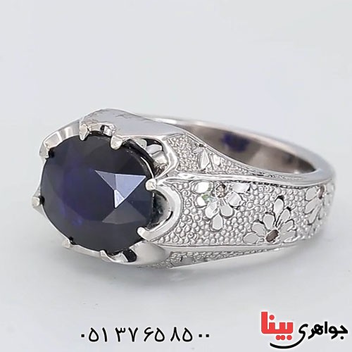 انگشتر یاقوت کبود مردانه دور برلیان _کد:23305