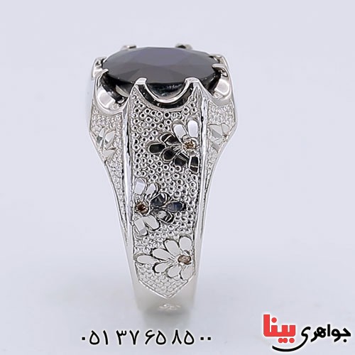انگشتر یاقوت کبود مردانه دور برلیان _کد:23305