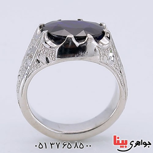 انگشتر یاقوت کبود مردانه دور برلیان _کد:23305