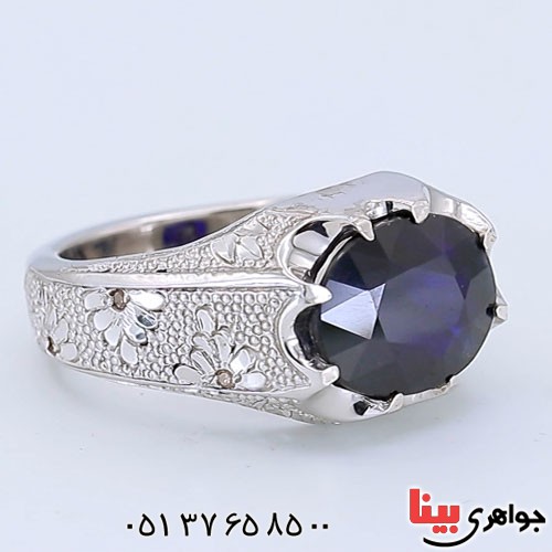 انگشتر یاقوت کبود مردانه دور برلیان _کد:23305