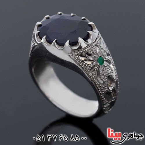 انگشتر یاقوت کبود دور زمرد و برلیان _کد:23315