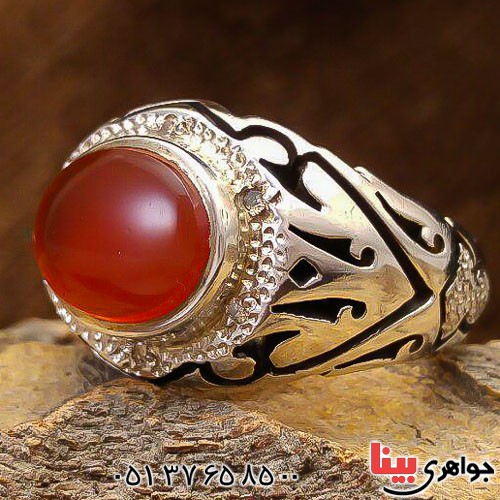 انگشتر عقیق یمنی سرخ دست ساز دور برلیانی _کد:23338