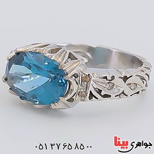 انگشتر توپاز خوشرنگ دست ساز و برلیان _کد:23346