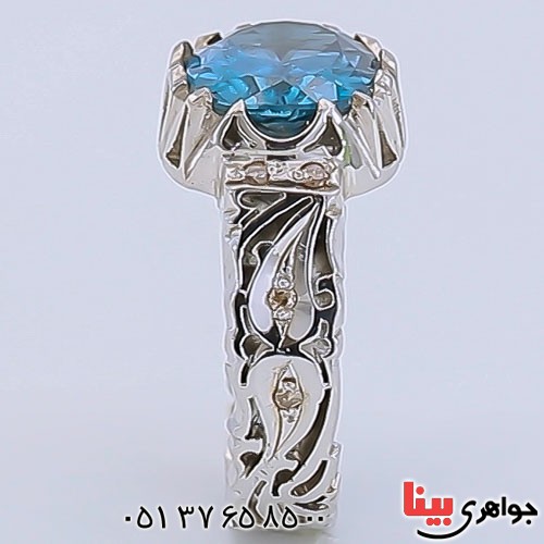 انگشتر توپاز خوشرنگ دست ساز و برلیان _کد:23346