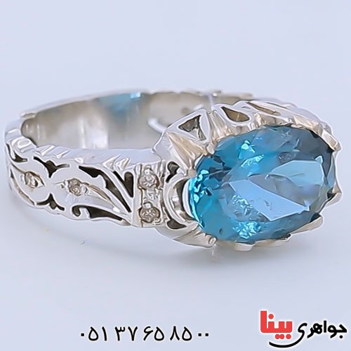 انگشتر توپاز خوشرنگ دست ساز و برلیان _کد:23346