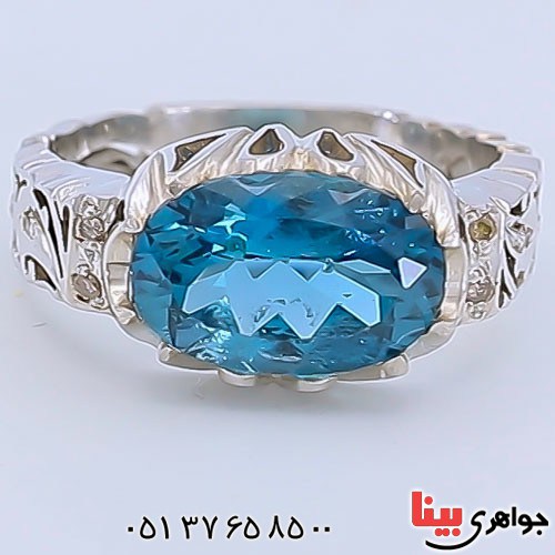 انگشتر توپاز خوشرنگ دست ساز و برلیان _کد:23346