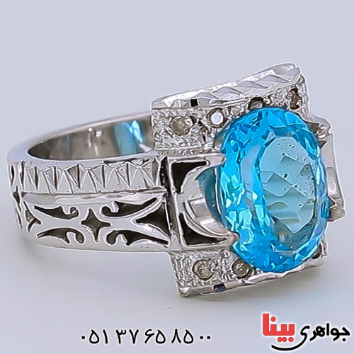 انگشتر توپاز دور برلیان فاخر مردانه _کد:23354