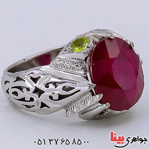 انگشتر یاقوت سرخ خوشرنگ مردانه و برلیان _کد:23355