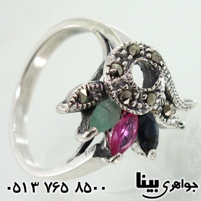 انگشتر چند جواهر یاقوت و زمرد فانتزی زنانه