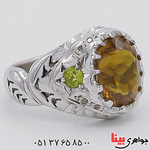 انگشتر الکساندریت دست ساز با نگین های برلیان و زبرجد _کد:23360