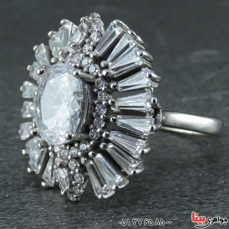 انگشتر نقره پرنس تک نگین رودیوم زنانه _کد:23362