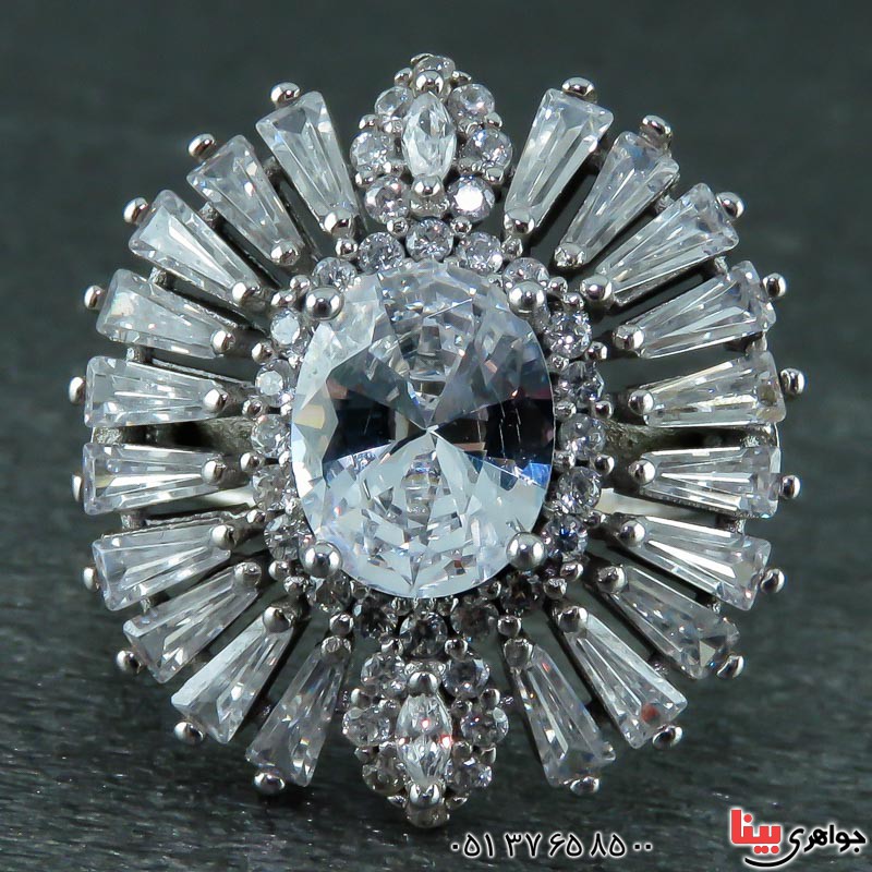 انگشتر نقره پرنس تک نگین رودیوم زنانه _کد:23362