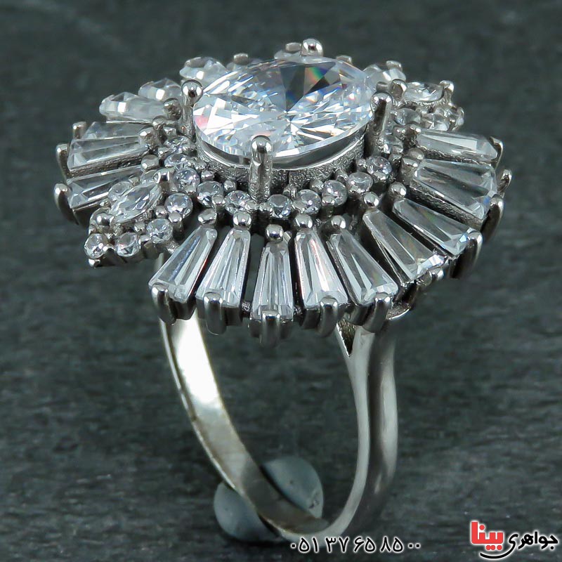 انگشتر نقره پرنس تک نگین رودیوم زنانه _کد:23362