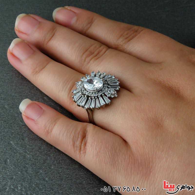 انگشتر نقره پرنس تک نگین رودیوم زنانه _کد:23362