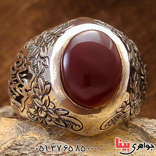 انگشتر عقیق یمنی سرخ خاص و خوشرنگ فاخر مردانه _کد:23386
