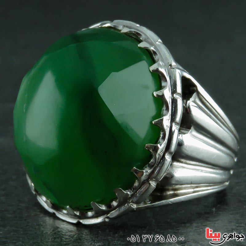انگشتر یشم هندی با تراش الماسی مردانه _کد:23393