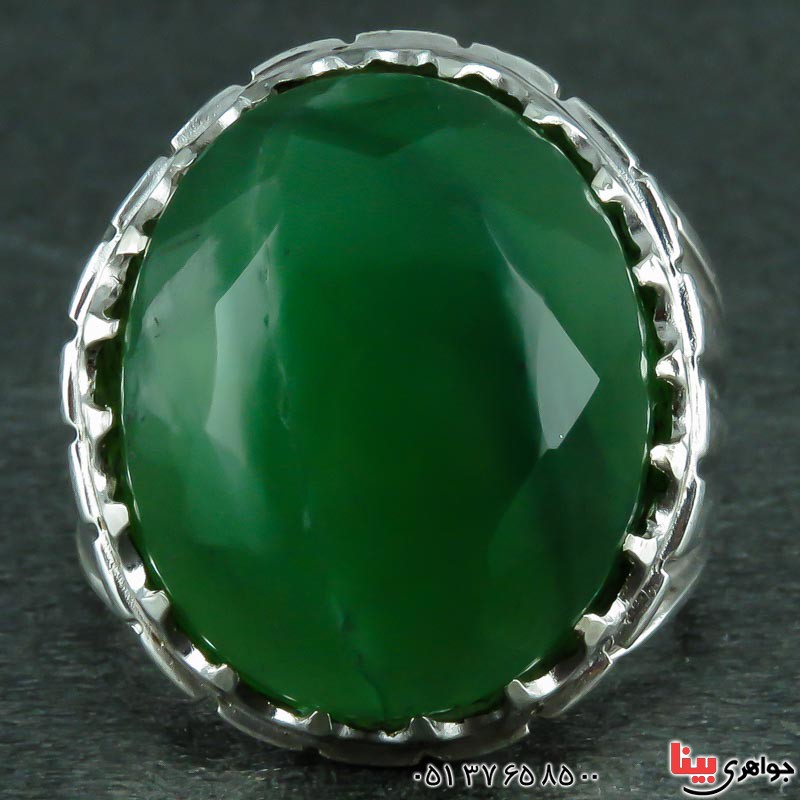 انگشتر یشم هندی با تراش الماسی مردانه _کد:23393