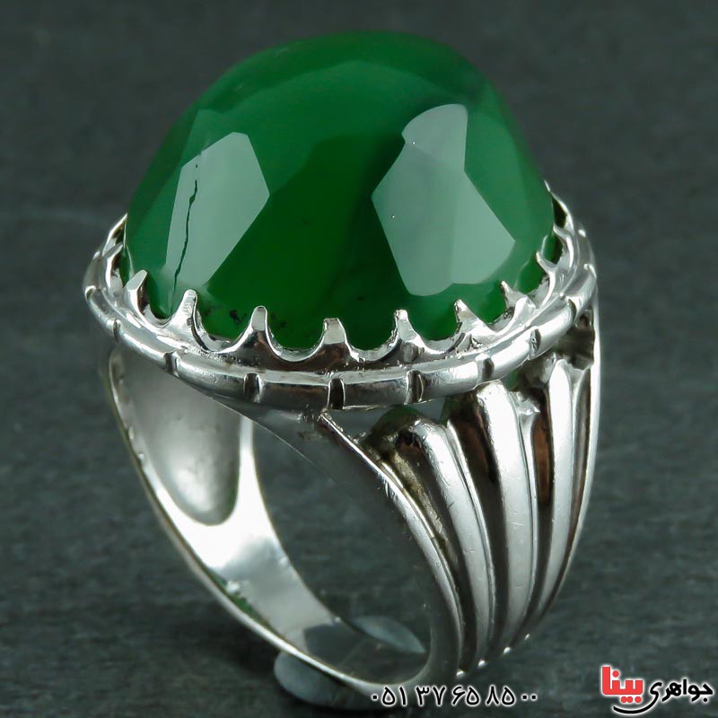 انگشتر یشم هندی با تراش الماسی مردانه _کد:23393
