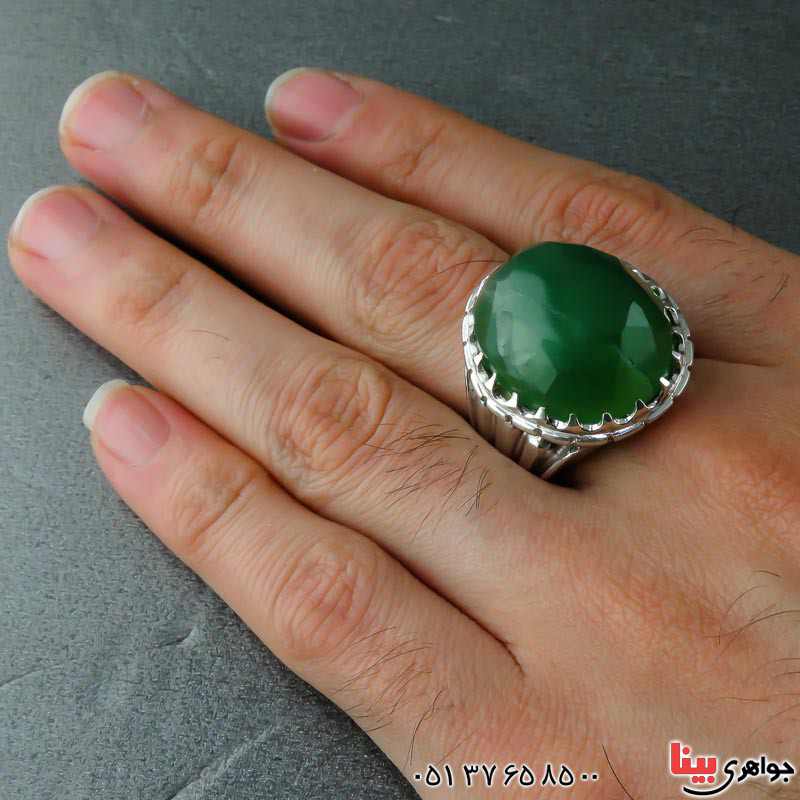 انگشتر یشم هندی با تراش الماسی مردانه _کد:23393