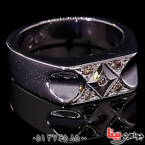 انگشتر نقره دور الماس فاخر مردانه _کد:23408