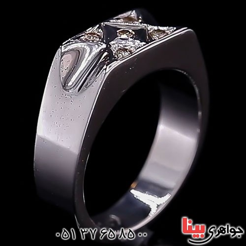 انگشتر نقره دور الماس فاخر مردانه _کد:23408