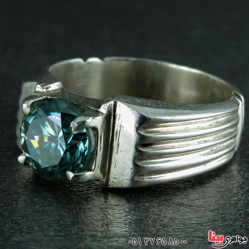 انگشتر الماس روسی (موزانایت) خوشرنگ مردانه _کد:23417