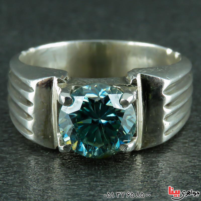 انگشتر الماس روسی (موزانایت) خوشرنگ مردانه _کد:23417