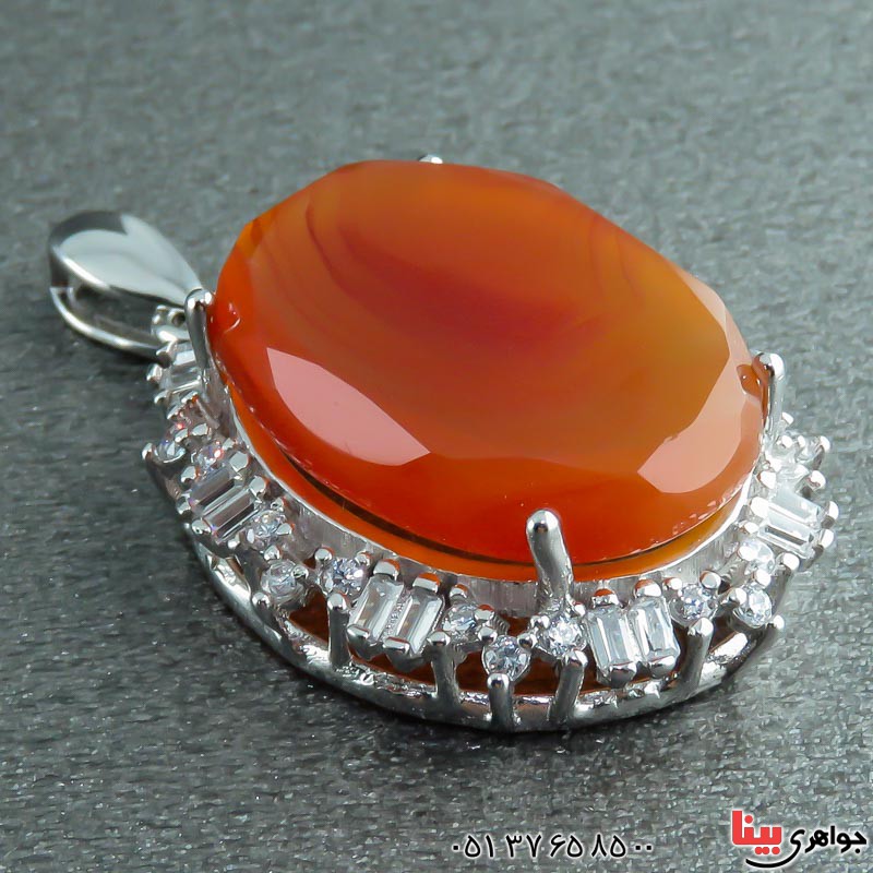 گردنبند عقیق یمنی تراش الماسی رودیوم زنانه _کد:23418