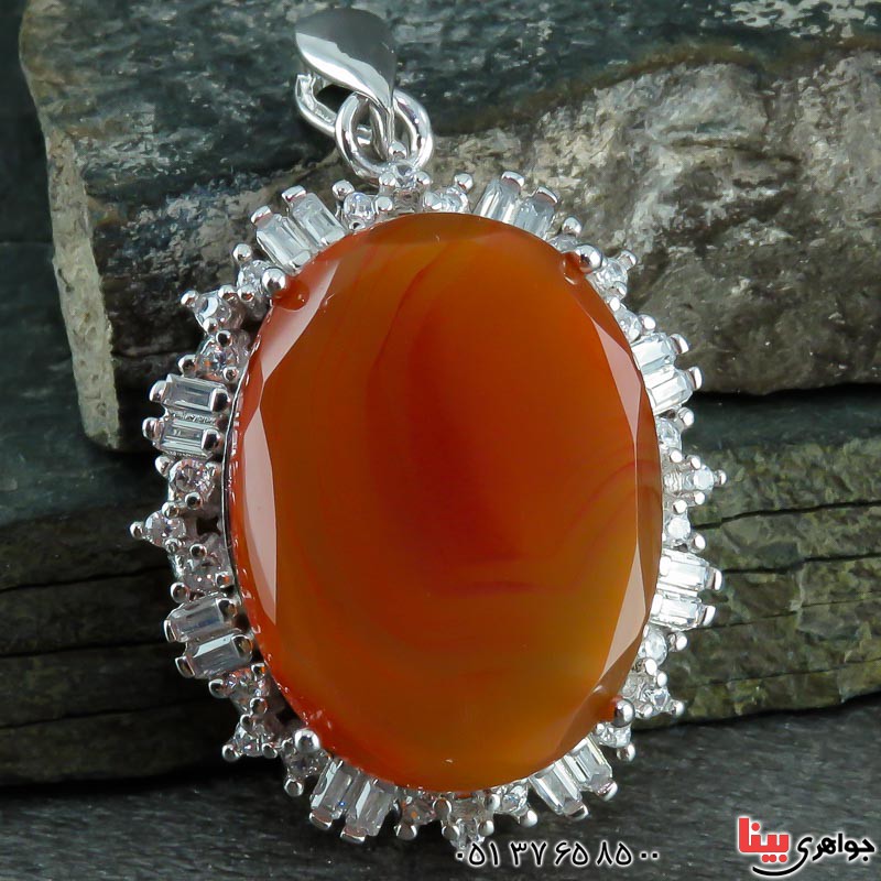 گردنبند عقیق یمنی تراش الماسی رودیوم زنانه _کد:23418