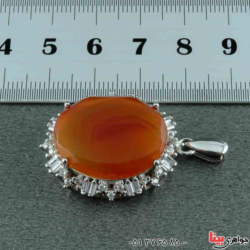 گردنبند عقیق یمنی تراش الماسی رودیوم زنانه _کد:23418