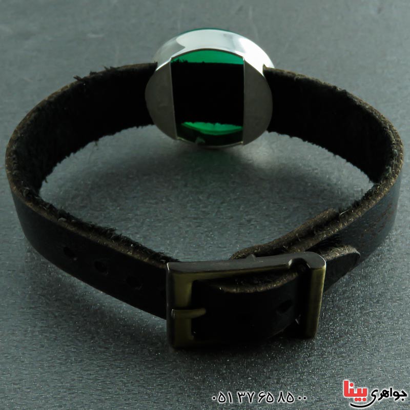 دستبند عقیق سبز خوشرنگ با بند چرمی زیبا _کد:23419