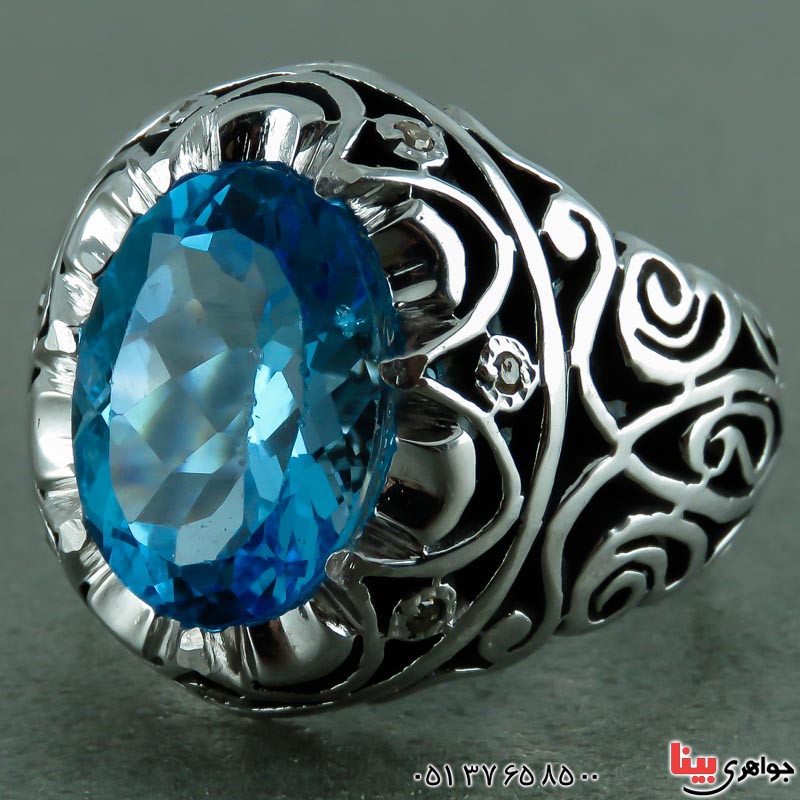 انگشتر توپاز دور الماس بسیار عالی فاخر مردانه _کد:23469