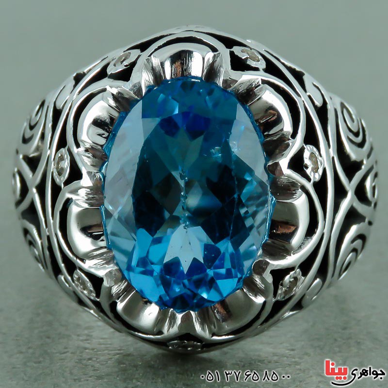 انگشتر توپاز دور الماس بسیار عالی فاخر مردانه _کد:23469